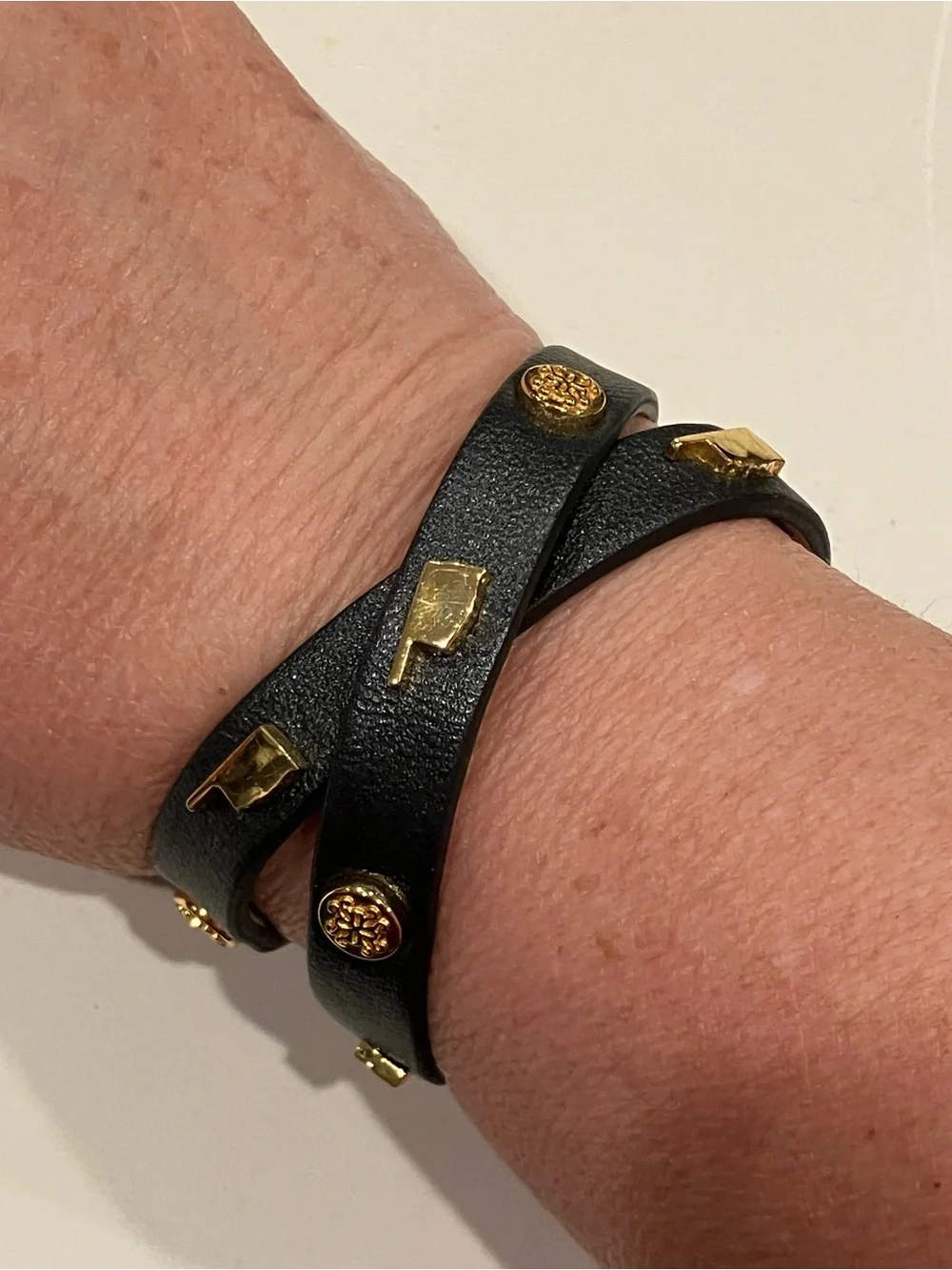 Rustic Cuff | Black Leather Wrap Bracelet with Gold Stud Accents